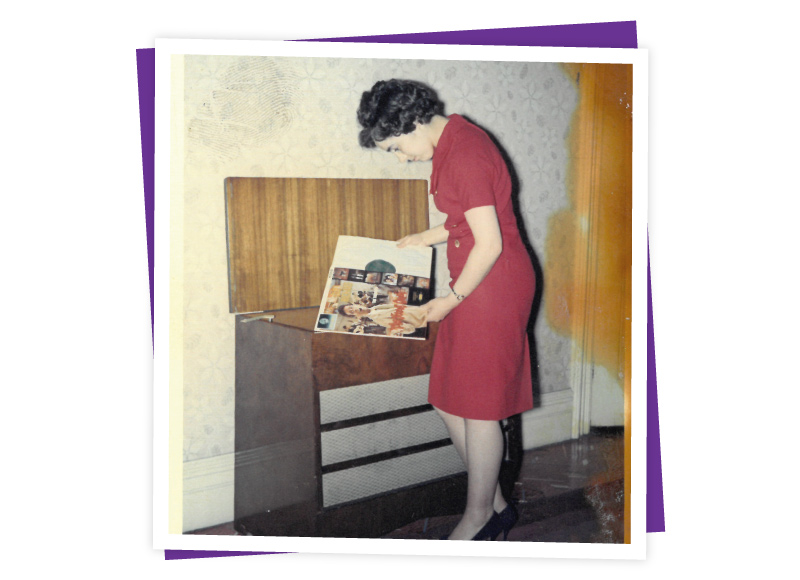 Photographed in her first owned home at 224 Doncaster Road, Barnsley, a teenage Rosalyn Wicks poses with her new record play and Cliff Richard LP. Image donated by Eleanor Hill.