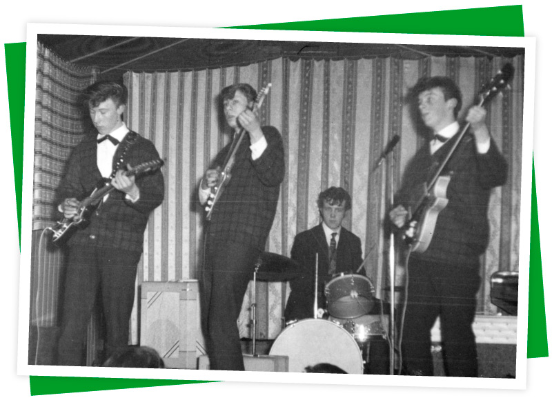 Stuart Clemit’s band The Jaguars, performing in an unnamed location, 1964. Image donated by Stuart & June Clemit.
